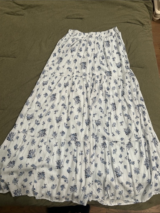 Dresses & Skirts - White and Blue Floral Tiered Maxi Skirt